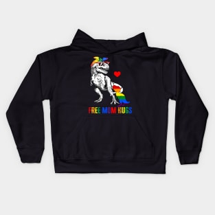 LGBT Free Mom Hugs Dinosaur Rex Mamasaurus Ally Rainbow Flag Kids Hoodie